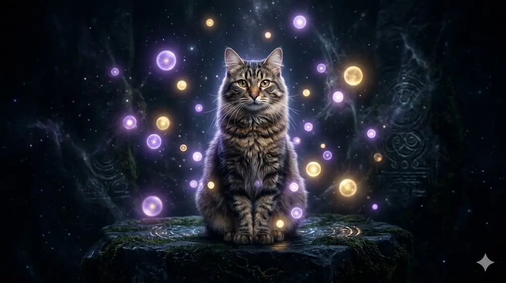 A mystical cat surrounded by soft glowing light representing spiritual energy