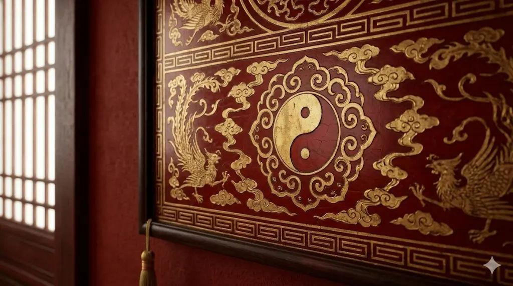 traditional Chinese artwork detail with red and gold tones, representing ancient East Asian spiritual wisdom about body signs