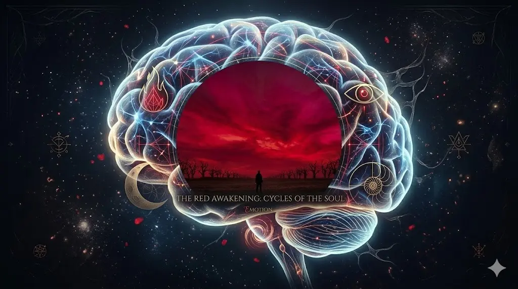 illustration of human brain during REM sleep processing red sky dream imagery