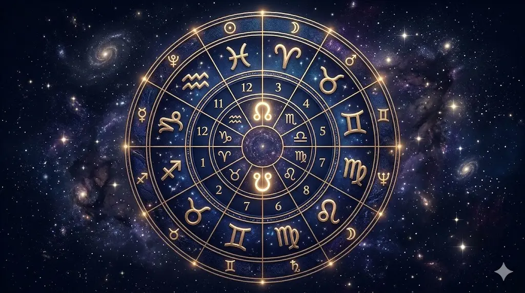 astrological birth chart wheel with the lunar nodes highlighted, symbolizing the spiritual significance of eclipses in astrology