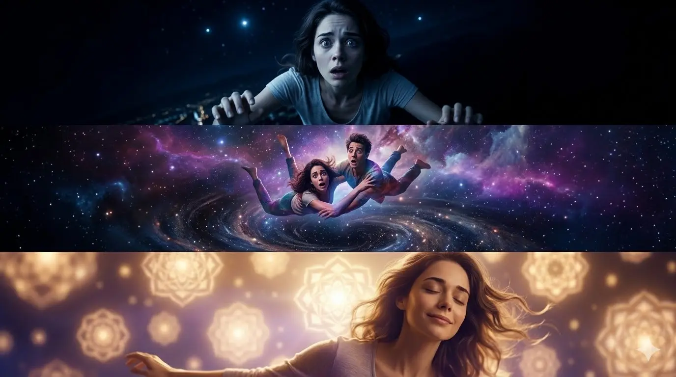 infographic showing different variations of falling dreams and their spiritual meanings