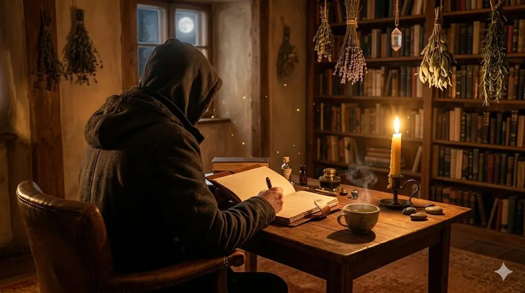 Person writing in a journal by candlelight after a vivid dream, spiritual reflection and dream interpretation