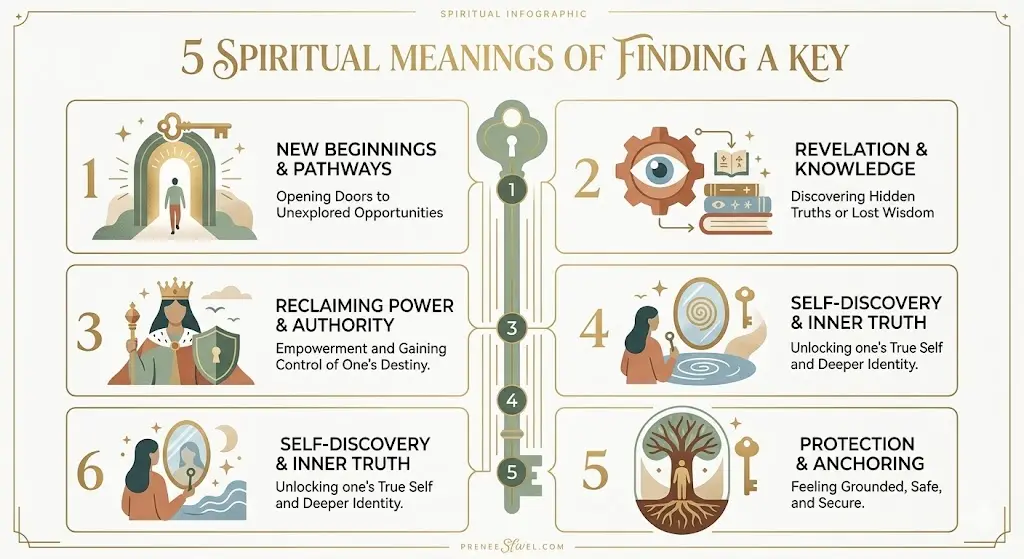 Visual chart showing different spiritual interpretations of finding a key 