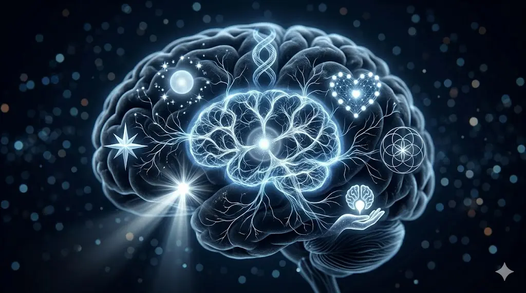 brain with glowing neural connections representing pattern recognition and cognitive bias