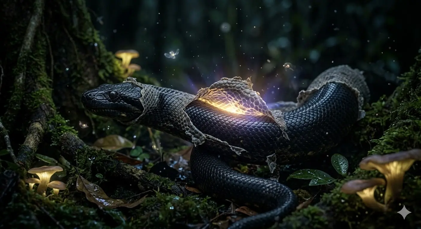 snake shedding skin symbolic spiritual transformation dream meaning dark background