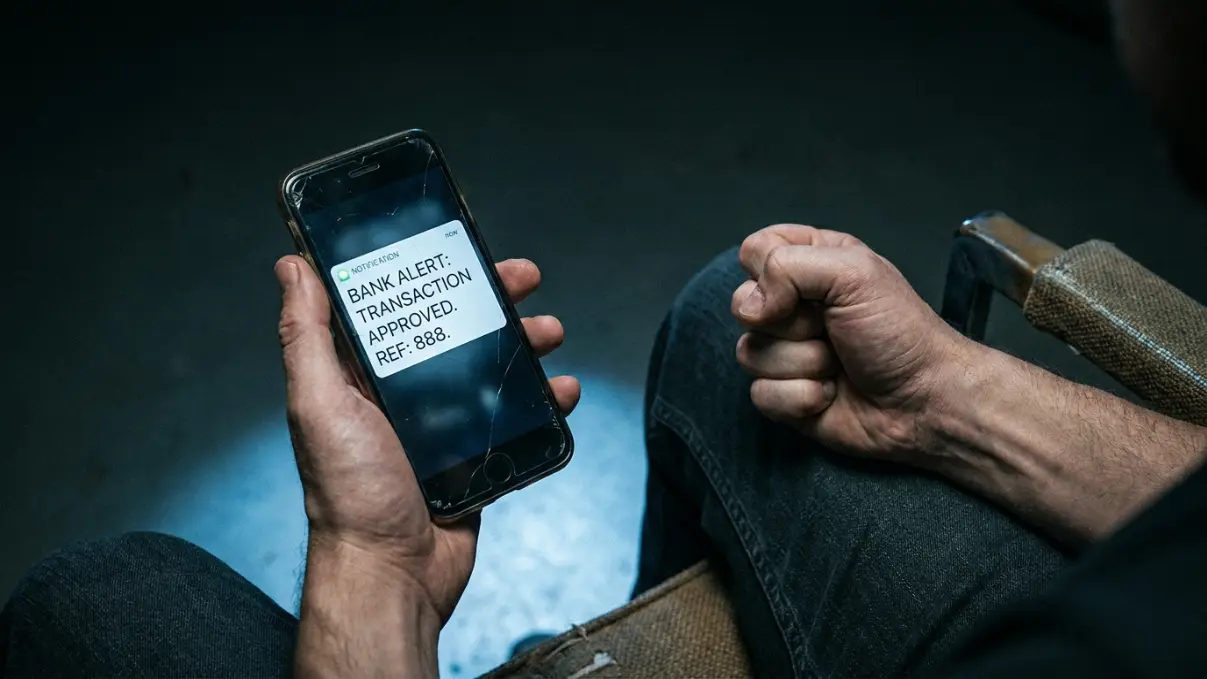 Person's hand holding a smartphone in the dark showing 8:88 on the screen, illustrating the somatic response to angel number 888 financial anxiety.