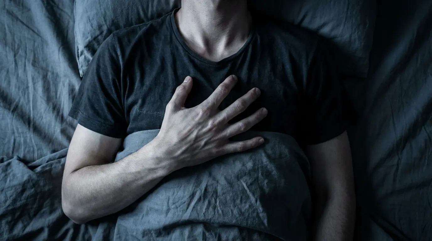 Human chest with tightly crossed arms in deep shadows, representing somatic boundaries when you wonder can someone manifest you against your will.