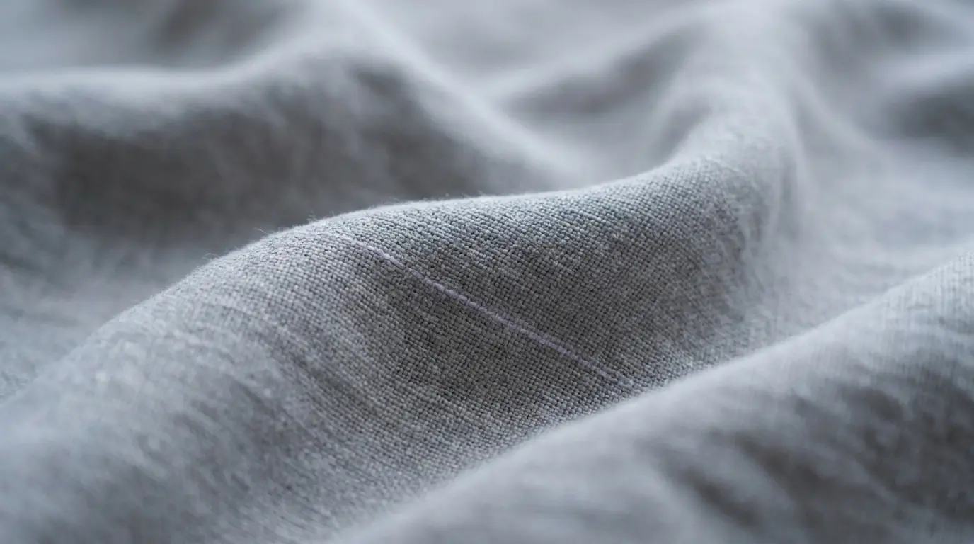 close-up of grey linen fabric with soft folds and muted tones, illustrating the sensory neutrality of grey during grief