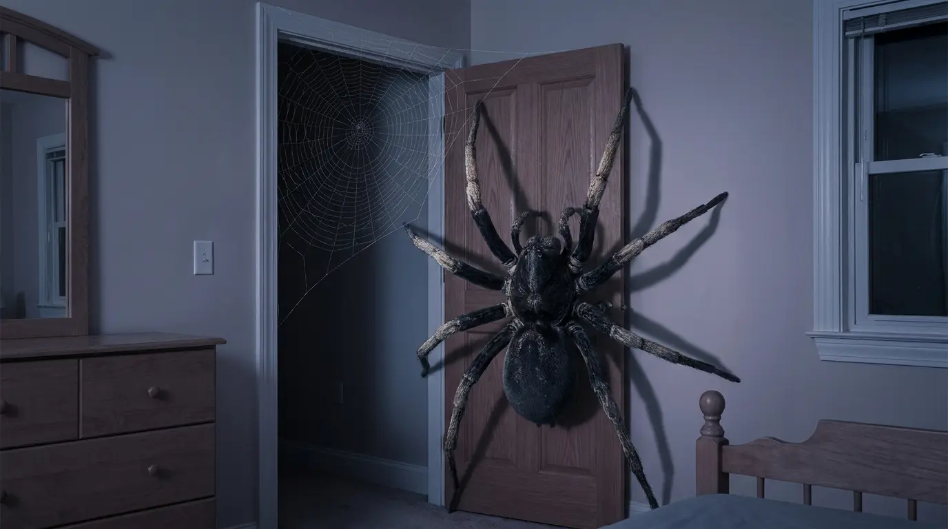 giant spider blocking a bedroom door in a dream, symbolizing fear control and feeling trapped