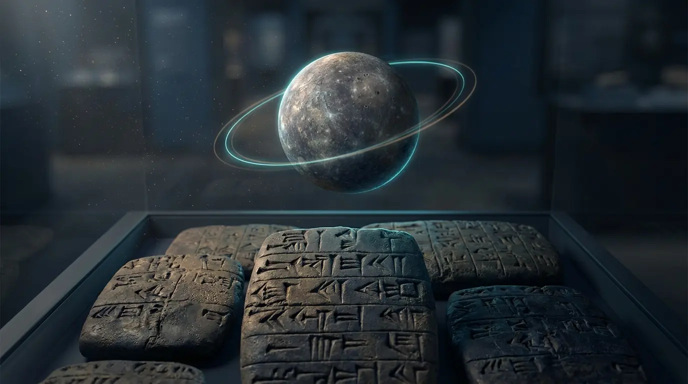planet Mercury over ancient clay tablets, showing the historical roots of mercury retrograde observations