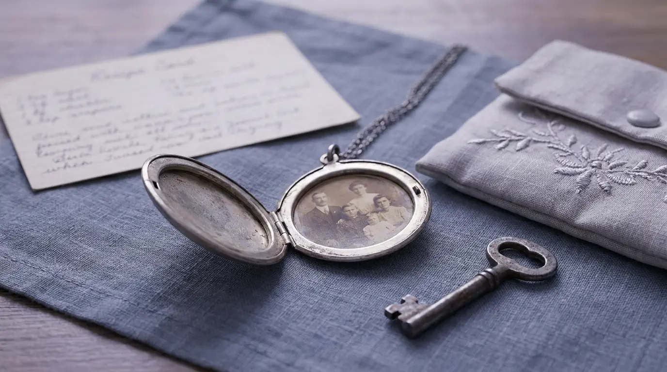 opened silver locket with personal keepsakes representing symbolic signs from a deceased loved one