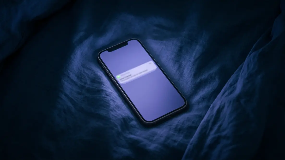 smartphone notification in a dark room showing the emotional timing of thinking about someone before they text