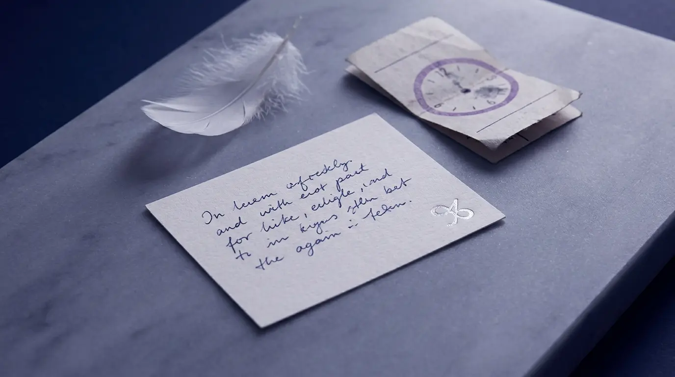 white feather beside an unreadable request note, symbolizing a sign appearing hours after asking