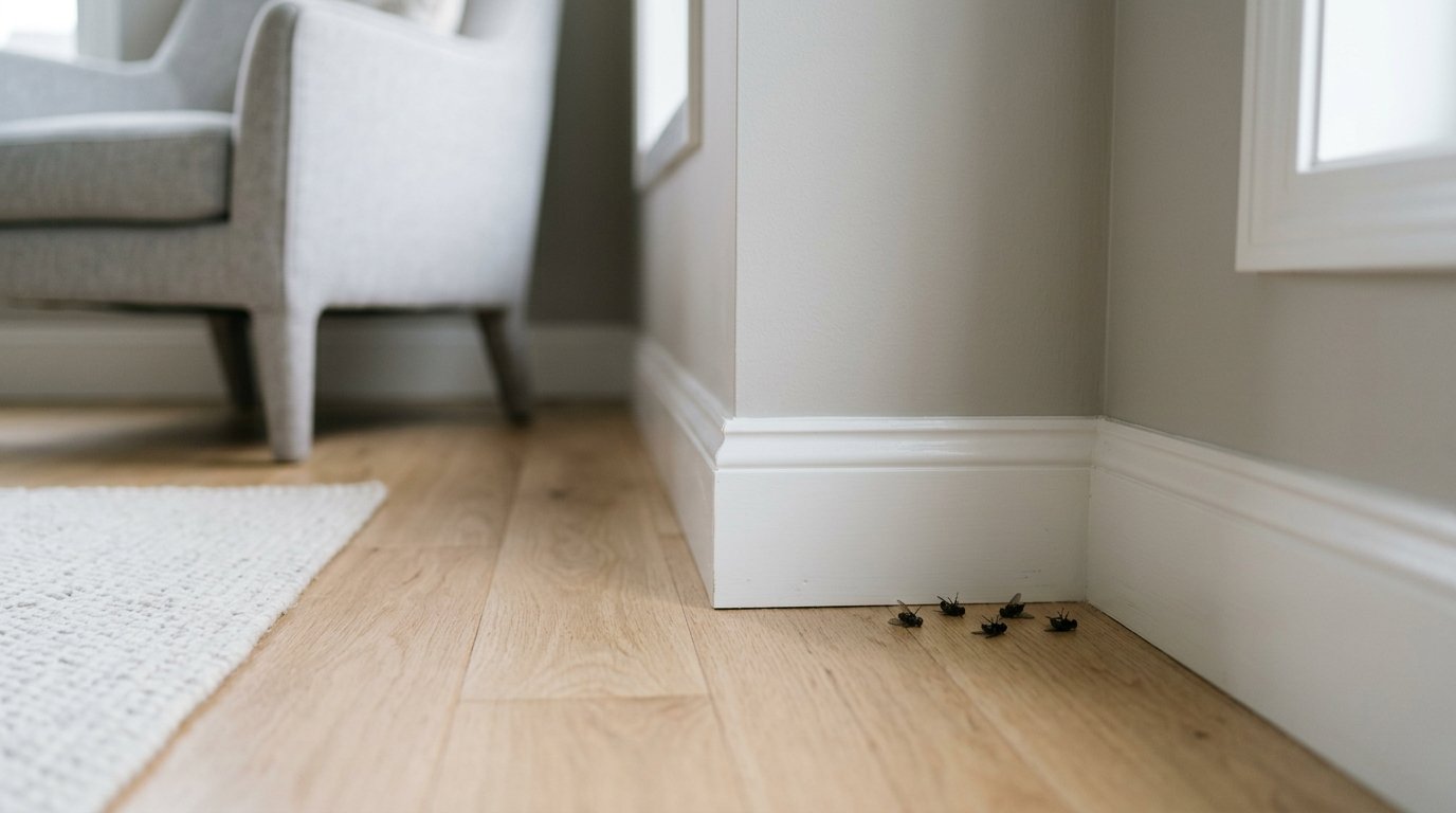 dead flies near a clean kitchen drain, showing the literal and symbolic reading of dead flies in a house