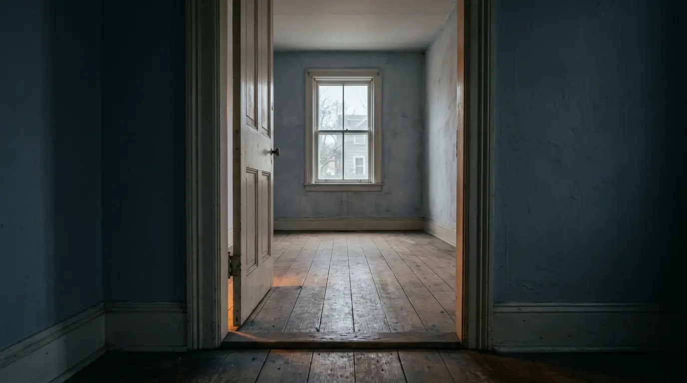 Dreaming about hidden rooms in your house — an empty unfurnished room seen through an open doorway