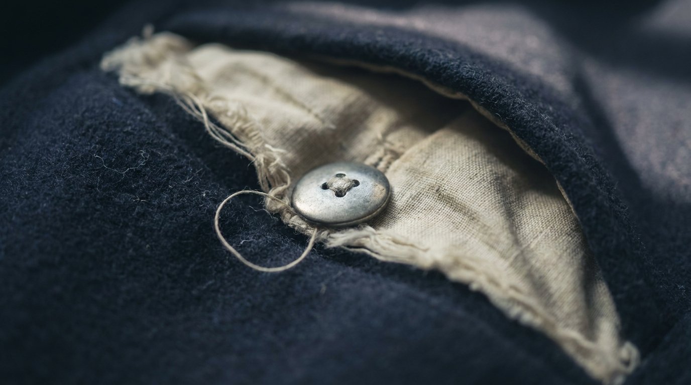 loose button inside an old coat pocket showing a symbolic reading of a button found in a strange place