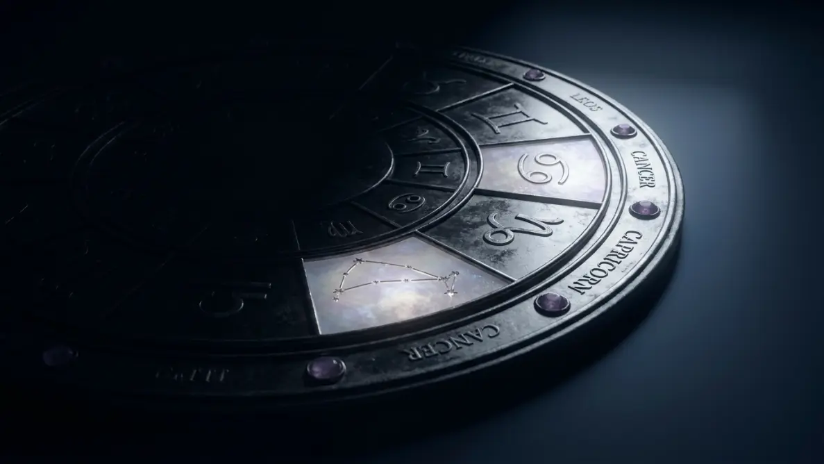 dark zodiac wheel with one illuminated opposite sign axis
