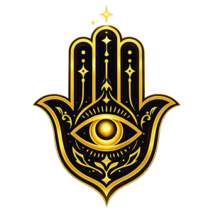 Golden Hamsa hand with an eye, editorial symbol of Signs of Universe