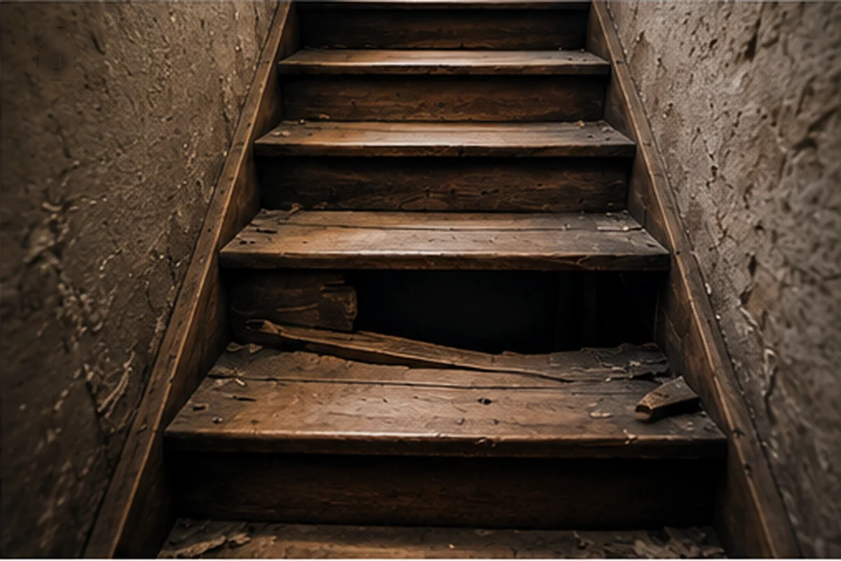 Broken staircase with missing steps interrupting the path upward