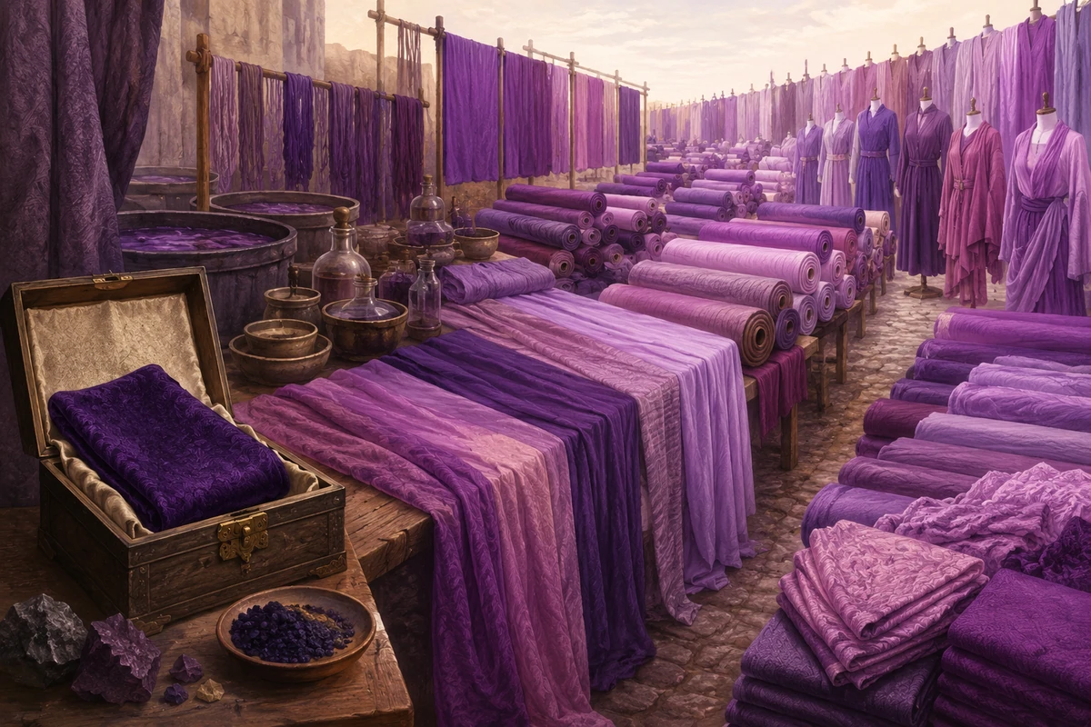 A small rare purple textile giving way to many mauve and purple fabrics