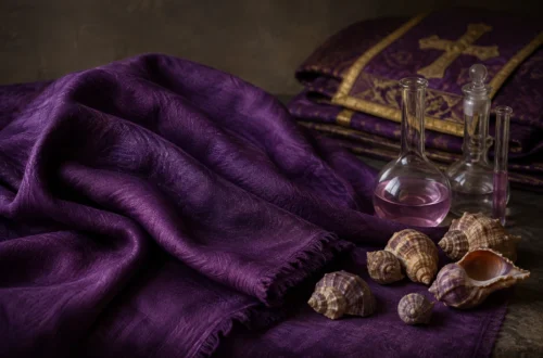 Purple color symbolism shown through rare dye, mauve chemistry, and violet liturgical fabric