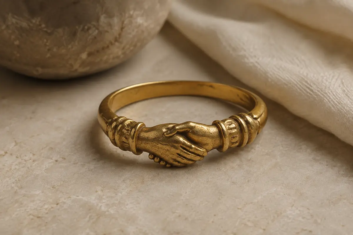 Roman-style clasped-hands ring illustrating ring symbolism in marriage