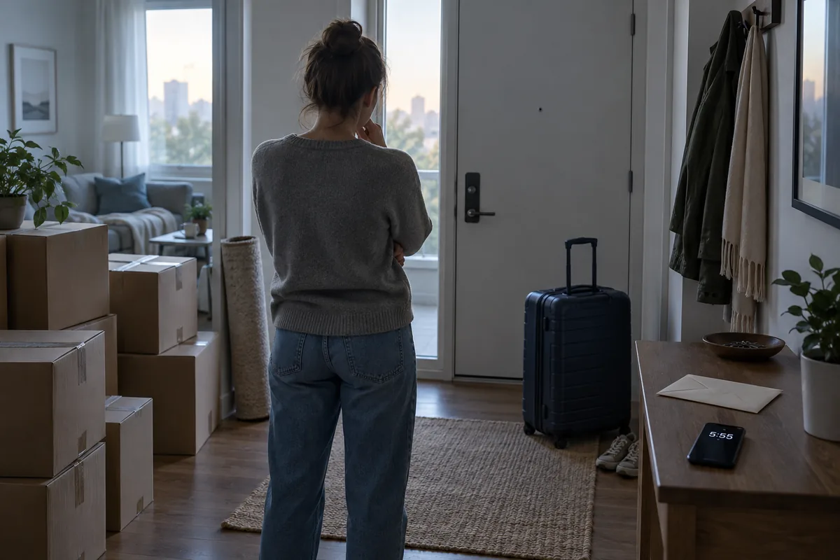 Person noticing 5:55 before a possible move
