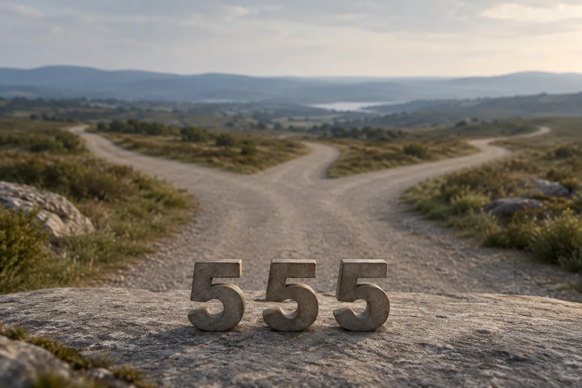 Three numeral fives before roads with uncertain destinations