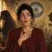 Person hiccuping with symbolic gossip, elf, and evil-eye folklore imagery