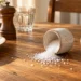 AI-generated illustration of a tipped salt cellar spilling salt onto a wooden table
